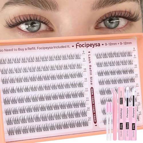 Natural Lash Clusters Velure Clusters Eyelash Kit 9-12mm Short Wispy Eyelash Extensions Kit with Lash Bond and Seal DIY Clusters Eyelash Extensions Kit for Clean Girl Makeup by Focipeysa (White Bond)