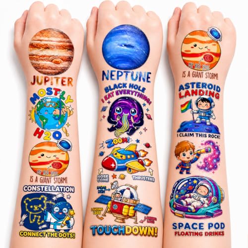 120 Pre-Cut Space Solar System Temporary Tattoos for Kids