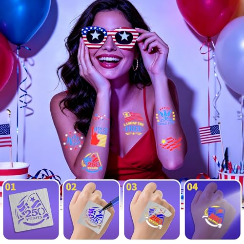UV Glow Tattoo Markers with 9 Stencils - 4 Color Body Paint Pens