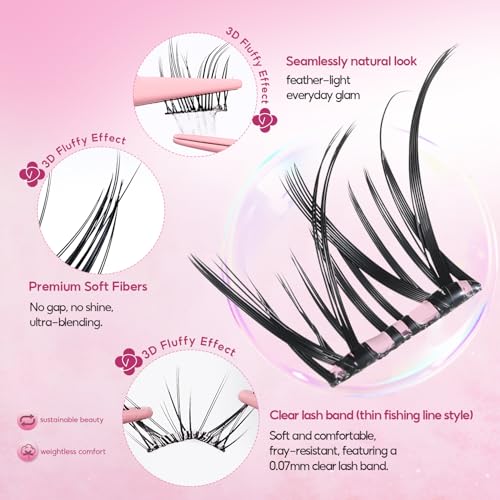 Glue-Free Cluster Eyelashes - 12MM Natural Wispy Lashes