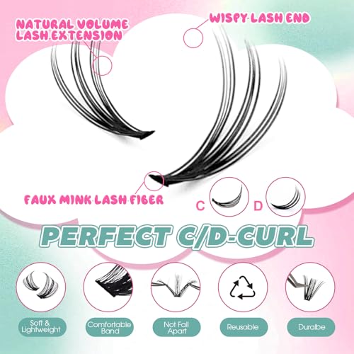 FADVAN 20D Fluffy Eyelash Clusters, 8-16mm D-Curl DIY Lash Extensions