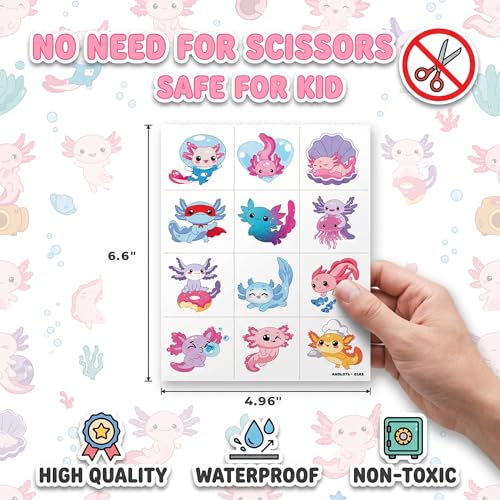 96 PCS Pink Axolotl Temporary Tattoos for Kids