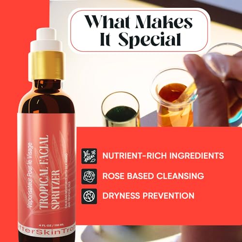 Facial Spritzer Bulgarian Rosewater Refresher Makeup Remover Spray for Face with Tropical Plant Extracts, Nut Oils, and Silk Amino