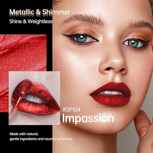 Dark Red Metallic Liquid Lipstick Waterproof Long Lasting