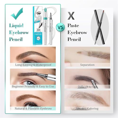Microblading Eyebrow Pencil,Eyebrow Pen with 4 Fork Tip,Lapiz De Cejas a Prueba de Agua,Eyebrow Pencils for Women,Waterproof Long-Lasting Microblading Brow Pen is Easy to Use (Dark Brown)