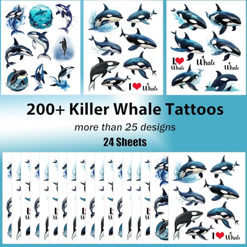 208 Whale Temporary Tattoos - 24 Sheets Ocean Party Favors