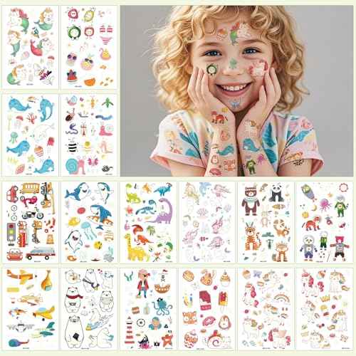 310 Pcs Luminous Temporary Tattoos For Kids,Mixed Styles Glow In The Dark Tattoos for Boys and Girls,Butterfly Dinosaur Pirate Mermaid Fake Tattoo Stickers,Glow Party Supplies Arts and Crafts