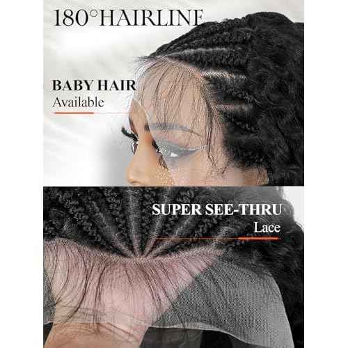 Fancy Hair Braided 13x4 Lace front Wigs with Baby Hair Cornrows with Kinky Curly Hair Wigs for Black Women 18 Inch Pre Plucked HD Lace Frontal Deep Wave Full & Thick Yaki 4C Texture Natural Hairstyle
