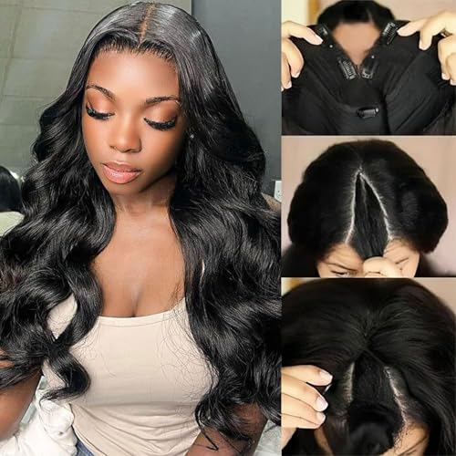 V Part Human Hair Wig Body Wave V Part Wig Human Hair for Black Women 14 Inch Glueless Wigs Clip Upgrade Natural Beginner Friendly Middle Part 200% Density