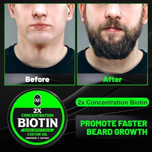 Beard Balm, 2X Thickening Biotin, with Castor Oil and Argan & Jojoba Oils, Promotes Beard Growth, Styles, Strengthens & Softens Beards & Mustaches, 2 Ounce, Vanilla, Cedar, Orange | Thickening, moisturizing, softening, Conditioning, Thickening