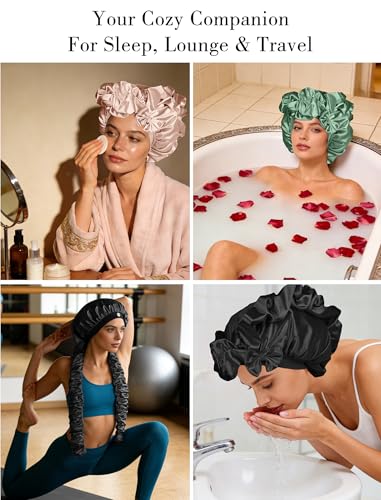 Heatless Curl Satin Bonnet for Sleeping with Long Curling Ribbons