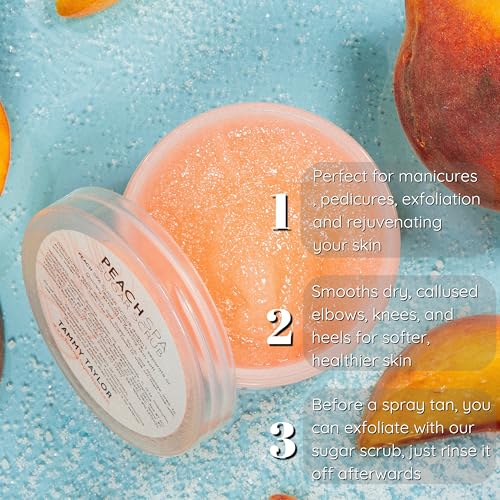 Tammy Taylor Natural Sugar Scrub for Body, Hands, Elbows, Knees, Heels and Feet, Peach Spa Essential Oil Exfoliating Body Scrub for Women and Men, Moisturizing Bath Scrub for Skin Care and Body Care