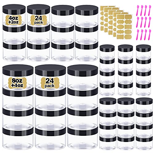 4 oz & 8oz Body Butter Containers with Lids + 2oz & 4oz Small Plastic Containers with Lids (Set of 48) Plastic Jars with Lids Cosmetic Jar
