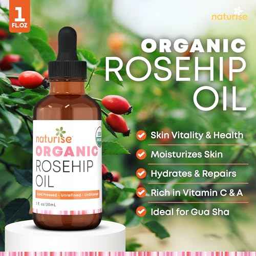 USDA Organic Rosehip Oil ? 100% Pure Rosehip Oil for Face, Skin, Nails &. Hair Care ? Vegan, Non-GMO, Cold Pressed & Unrefined Rose Hip Oils in Glass Bottle (1 fl oz)