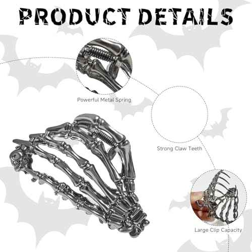 4Pack Claw Clips Hair Accessorie Metal Black Spider Web hair clips Skeleton Hand Skull Hair Clips for Women And Girls,Goth Accessories for Thick Hair, Halloween Christmas Gift.(Black 4Pcs)