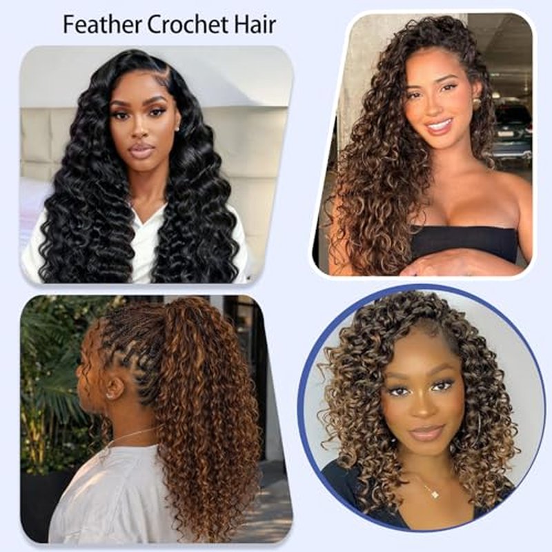 12 Inch Pre-Looped Deep Wave Crochet Hair Extensions for Black Women