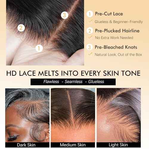 7x6 Deep Wave Glueless Wigs Human Hair Pre Plucked Pre Cut 250% Density Drawstring Wig Human Hair Wear and Go Glueless Wigs for Black Women Natural Color #1B 26 Inch