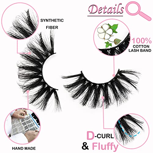 25mm Fluffy Mink Lashes 20 Pairs - Dramatic 3D Faux Eyelashes