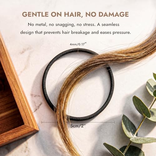 Black Hair Ties No Damage - Organic Ponytail Holders for All Hair Types - 4mm Elastics, 32 Count - Variation: Black