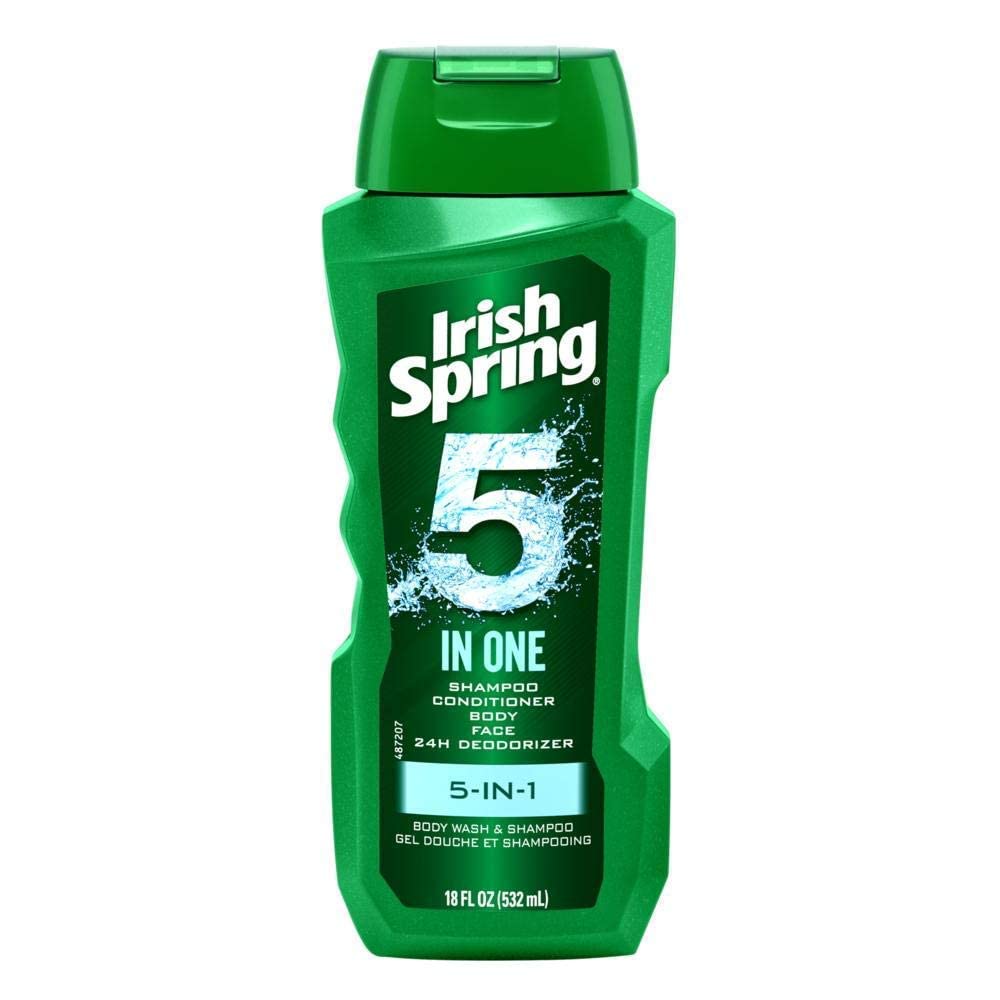 Irish-Spring 5-in-1 Shampoo, Conditioner, Body Wash, Face Wash and Deodorizer, 18 oz (Pack of 4)