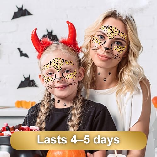 Leopard Print Temporary Face Tattoos with Glitter - Halloween Party
