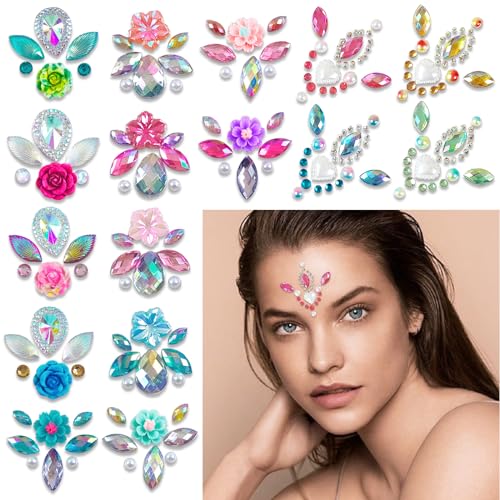 16Pcs Face Gems Stickers Diamond Rhinestone Forehead Decals