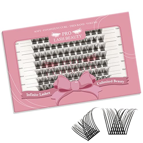 Lash Clusters, 96 Pcs Individual Cluster Lashes DIY Lash Extension Eyelash Clusters Volume Wispy Lashes Super Thin Band Reusable Soft & Comfortable(Natural-C-14-20 mix)