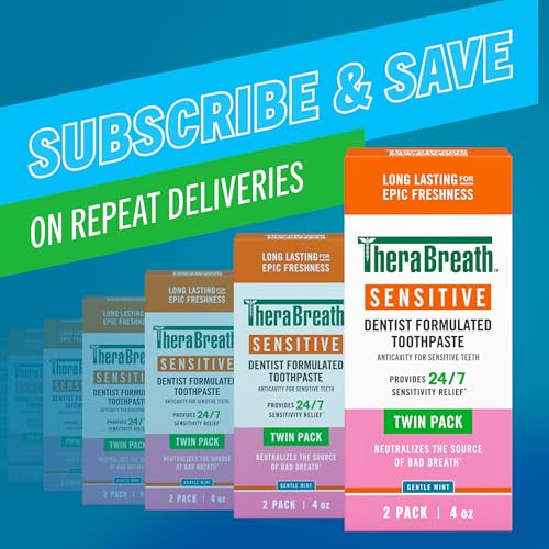 TheraBreath Sensitive Toothpaste Gentle Mint 4oz - 2 Pack, SLS-Free, Fluoride, Dentist-Formulated