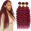 99J Burgundy Deep Wave Human Hair Bundles 3 Pack