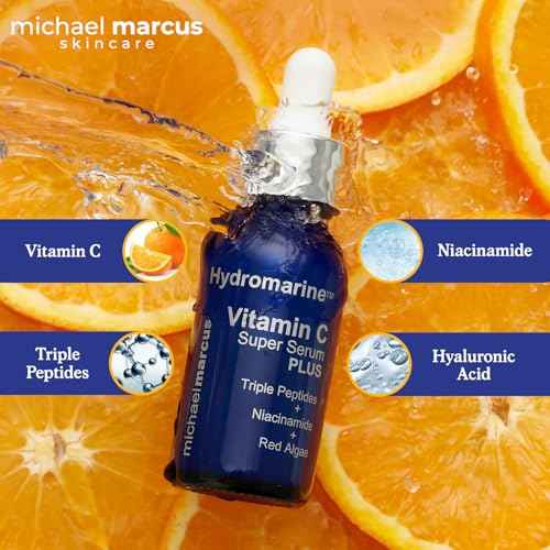 Michael Marcus Hydromarine¢â Vitamin C Face Serum PLUS with Hyaluronic Acid & Triple Peptides - Reduce Dark Spots, Anti-Wrinkle, Anti-Aging, & Skin Brightening Vitamin C Serum - (30ml, 1 fl. oz)