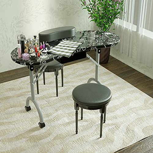 WELLHUT Portable Manicure Table with Lockable Wheels & Carrying Bag