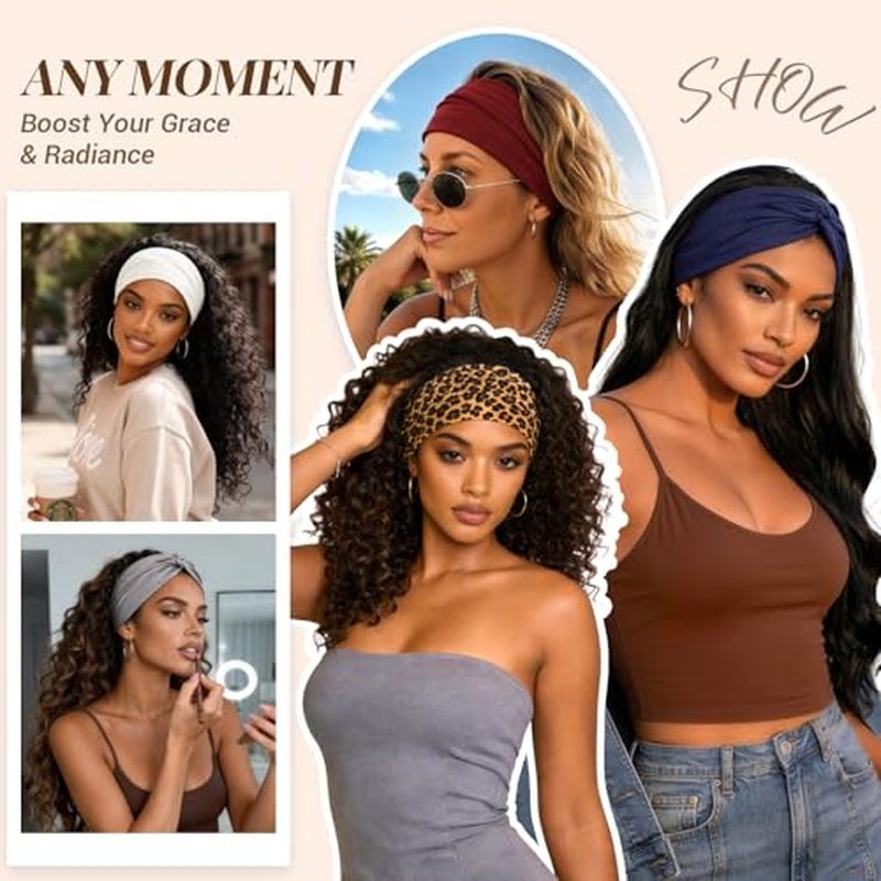 Awumbuk Extra Wide Boho Headbands for Women - 8 Pack