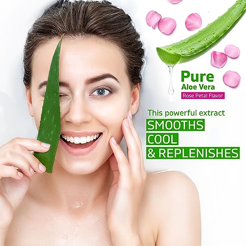 Aloe Vera Soothing Gel from freshly cut 100% Pure Aloe - Big 12oz - Vegan, Unscented - For Face, Skin, Hair, Sunburn relief (Hibiscus)