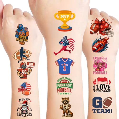 100 PCS Glow in the Dark Football Temporary Tattoos for Kids, Luminous Sports Game Day Party Favors, Waterproof Football Stickers for Boys and Girls, Team Spirit Face & Arm Tattoos