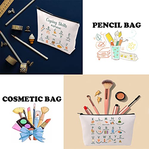 Coping Skills Alphabet Cosmetic Bag Mental Health Gift Self Care Makeup Zipper Pouch Bag for Makeup Zipper Pouch Bag for Counselor, Psychologist (Coping Skills Alphabet)