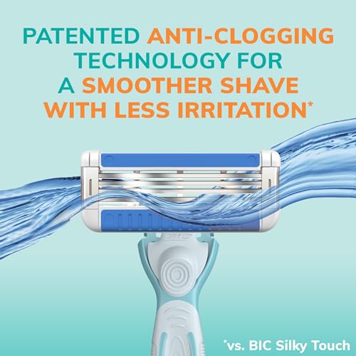 BIC EasyRinse Anti-Clogging, Refillable Women's Razors With 4 Blades, 1 Razor Handle and 3 Refill Razor Cartridges Razor Kit