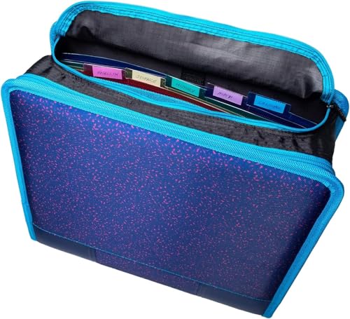 Case-it The Mighty Zip Tab Zipper Binder - 3 Inch O-Rings - 5 Color Tab Expanding File Folder - Multiple Pockets - 600 Sheet Capacity - Comes with Shoulder Strap - Monster Design D-146-ME