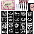 Brown Temporary Tattoo Stencils Kit - 4 Pcs Brown Tattoo Cones with 1Pcs Outline Pen |Tattoo Stencils Kit Includes Reusable Stencil Designs | DIY Body Art for Kids & Adults Party Gifts