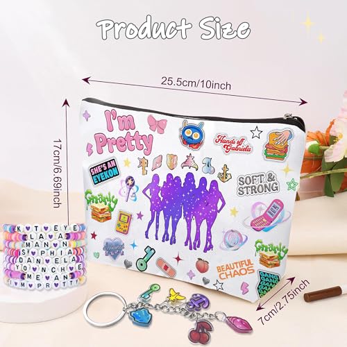 Cats Eye Makeup Bag Set with Bracelets and Keychain for Women & Girls