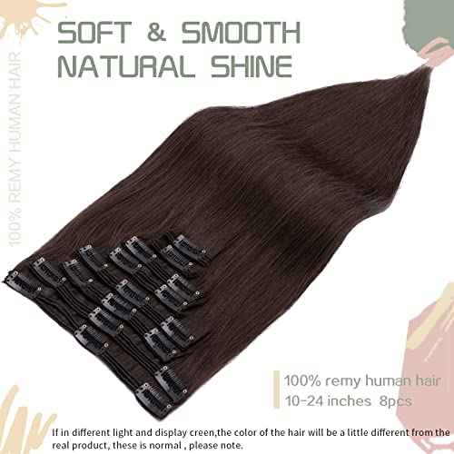 S-noilite Clip in Human Hair Extensions Thick True Double Weft 100% Remy Human Hair Hair Clip in Extensions Full Head 8 Pieces 18 Clips Straight Silky (12 inch - 115g,Dark Brown (#2))