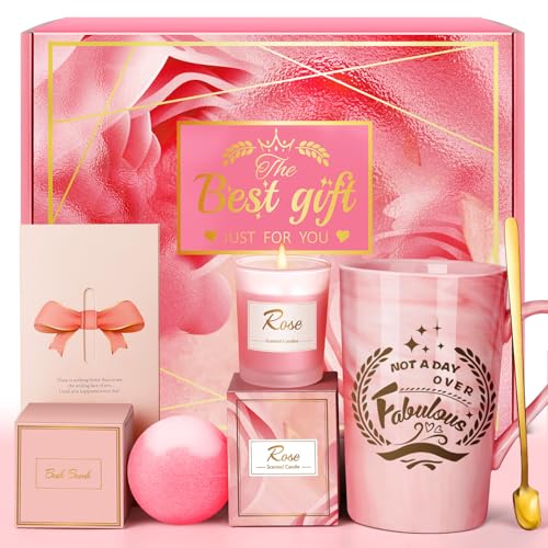 Pink Spa Relaxation Gift Set for Women - Pamper Gift Basket with Mug & Candle