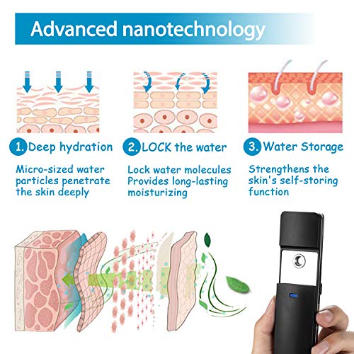 DenniesCare Nano Mister Nano Mist Sprayer Handy Cool Mist Facial Mister for Lash Extensions Sliding Hydrating Mini Face Steamer Moisturizing Skin Care Instrument USB Rechargeable Black