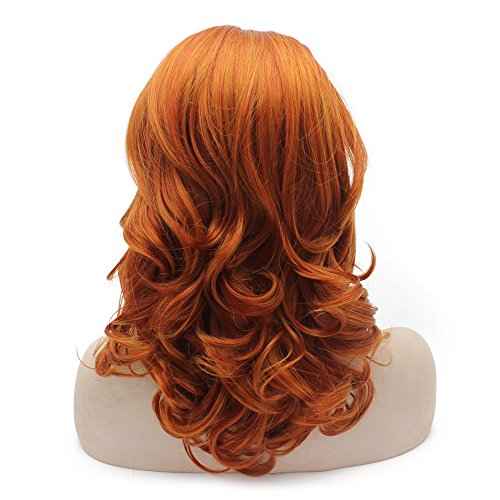 MX angel Medium Long Wavy Reddish Blonde Synthetic Hair Lace Front Wig Natural