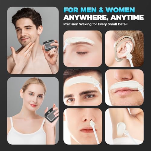 Nose Wax Kit Men,Nose Hair Waxing Kit with Adjustable LED Display,Ear Hair Removal Kit for Men Women 100 g Wax 70 Applicators,Constant Temp,USB Heated,Pocket-Size,Black
