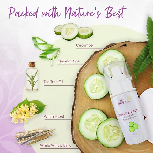 Made in USA Cucumber & Witch Hazel Toner Spray for Face ? Gilly¡¯s Organics Natural Astringent with Aloe & Tea Tree ? Pore Minimizer, Acne Mist, Hydrating Primer & Moisturizer, 3 fl oz