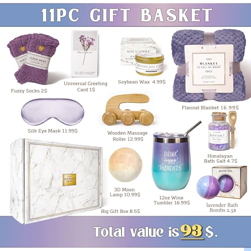 Birthday Gifts for Women,Gift Basket for Women with Moon Lamp,11PC Self Care Gifts,Get Well Soon After Surgery,Relaxing Spa Gifts,Surgery Recovery,Sympathy