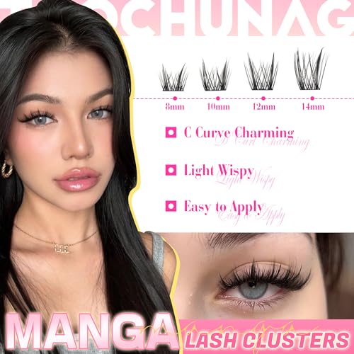 Wispy Lash Clusters Kit Spiky Manga Lashes Extension Kit 8-14mm Eyelash Clusters DIY Individual Lashes Clusters with Thin Band Cluster Eyelash Extensions Kit with Lash Glue&Tweezers by TOOCHUNAG