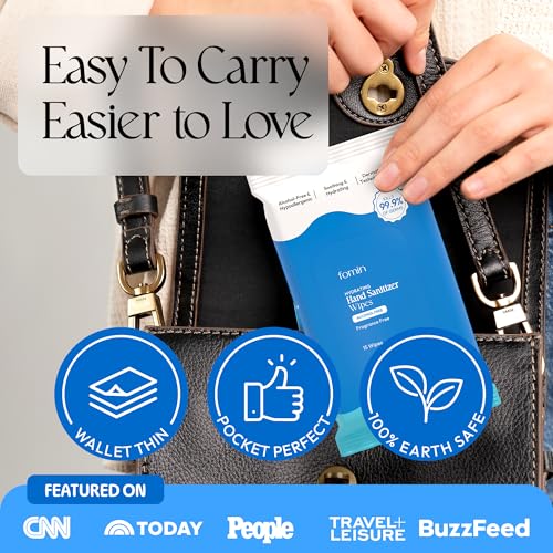 Fomin Hand Sanitizer Wipes - 8 Bags, 15 Sheets Each - Unscented & Biodegradable