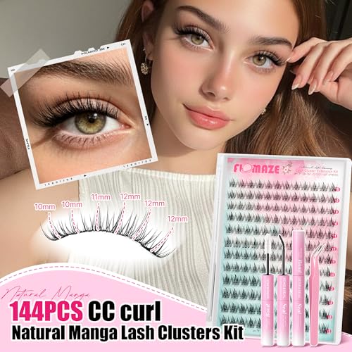 Manga Lash Clusters Kit - 144pcs Wispy Anime Lashes with Invisible Band