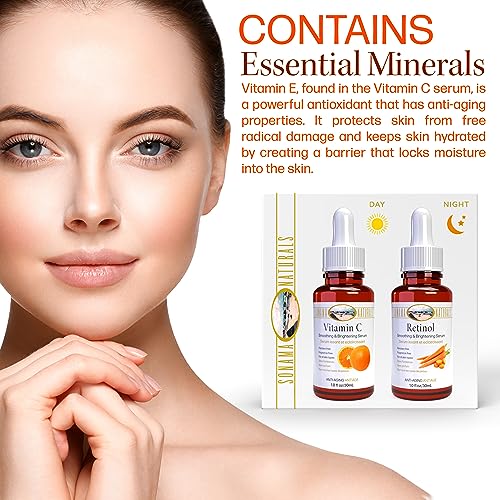 Vitamin C and Retinol Serum for Face, 1 oz. two-pack | Day & Night Kit | Smoothing Natural Anti-Aging Formula | Facial Serum for All Skin